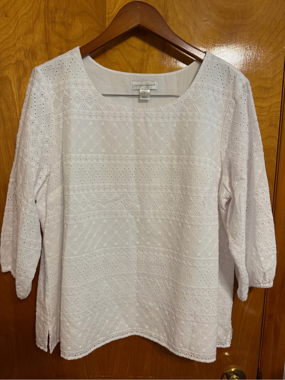 Christopher & Banks White Eyelet Scoop Neck Tunic